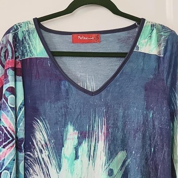 PATAERIO Watercolor Tie dye Slant Hemline Shirt Large preowned - Picture 2 of 11